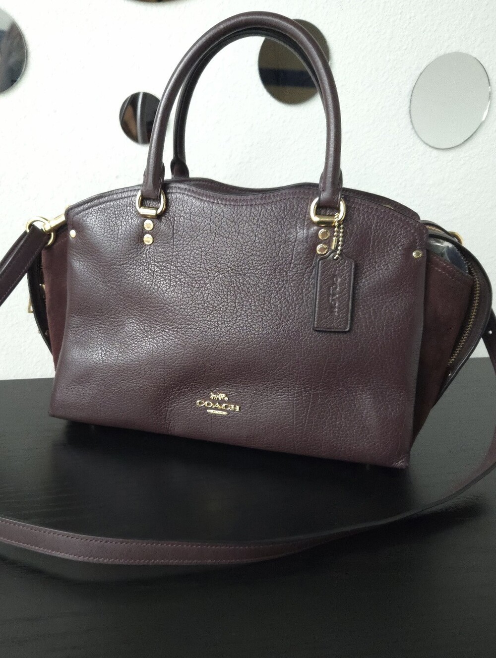 Coach Drew Satchel 40862 Plum Pebbled Leather Shoulder Crossbody Bag Purse